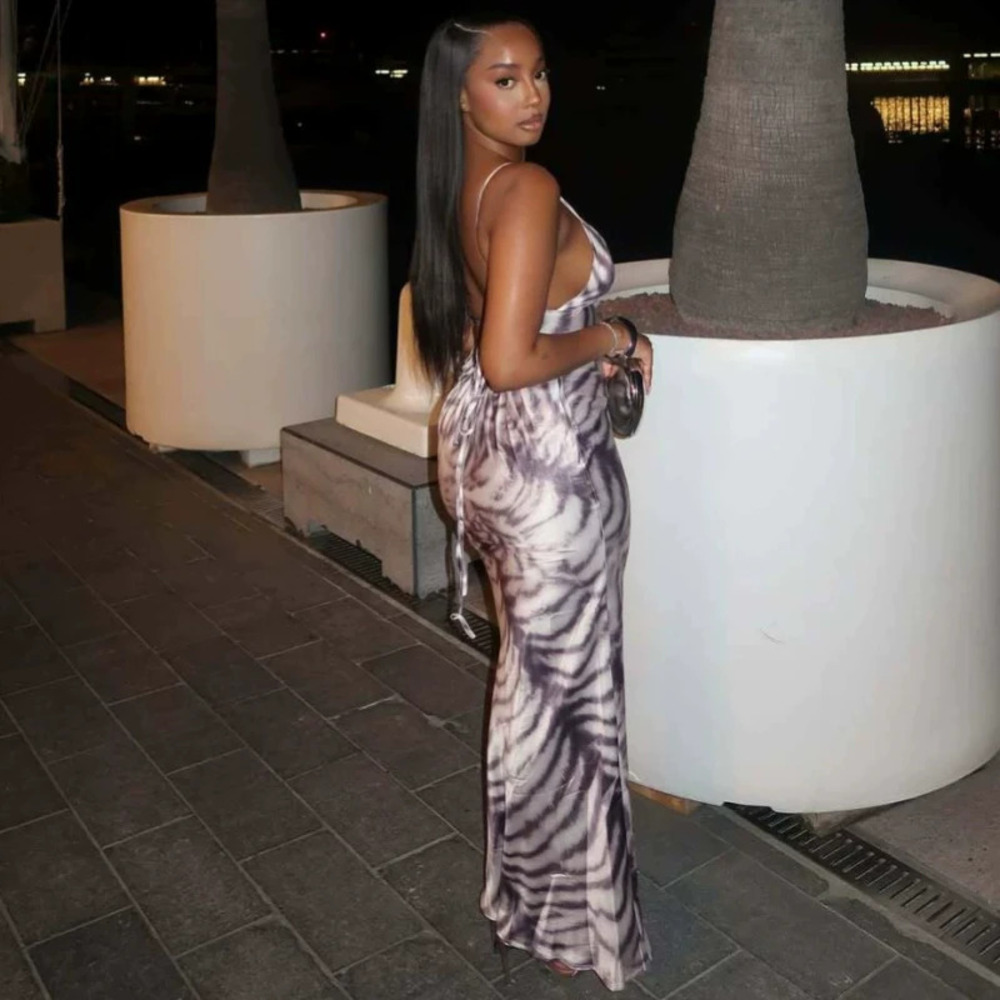 Sexy Backless Spaghetti Strap Bustier African Print Party Dress
